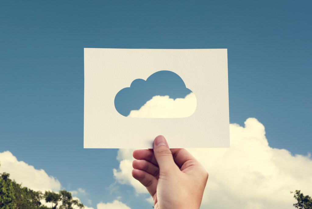 Human Hand Holding Cloud Perforated Paper Craft Nature Min