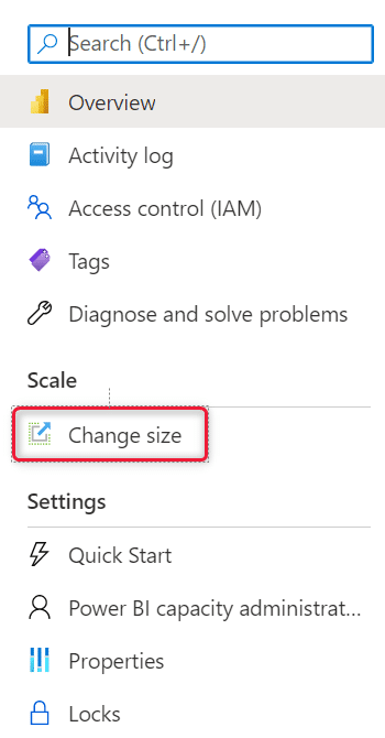 Azure Portal Change Size